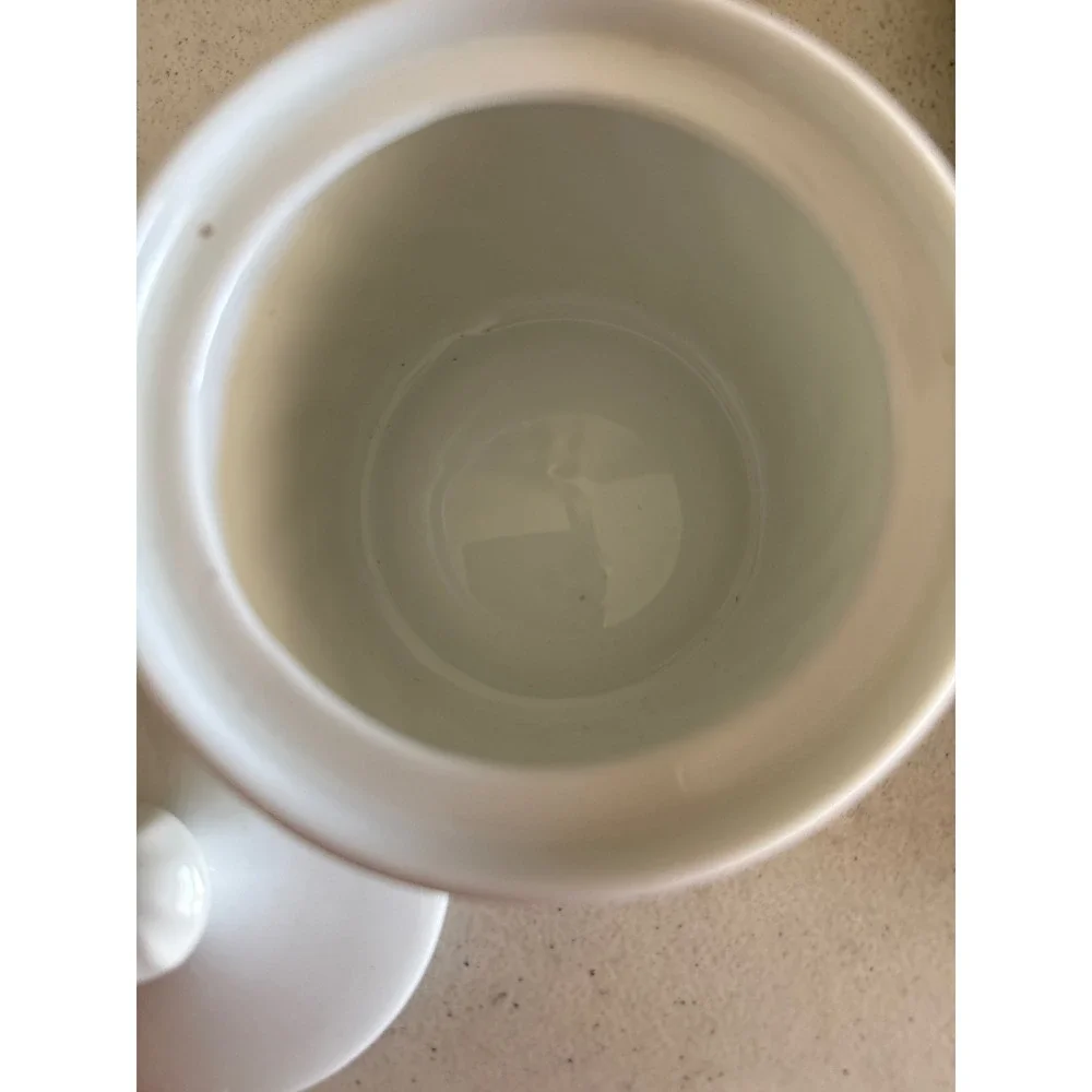Corning Corelle Pure White Swirl Sugar‎ Bowl with Lid Vitrelle Glass 81-TY F6